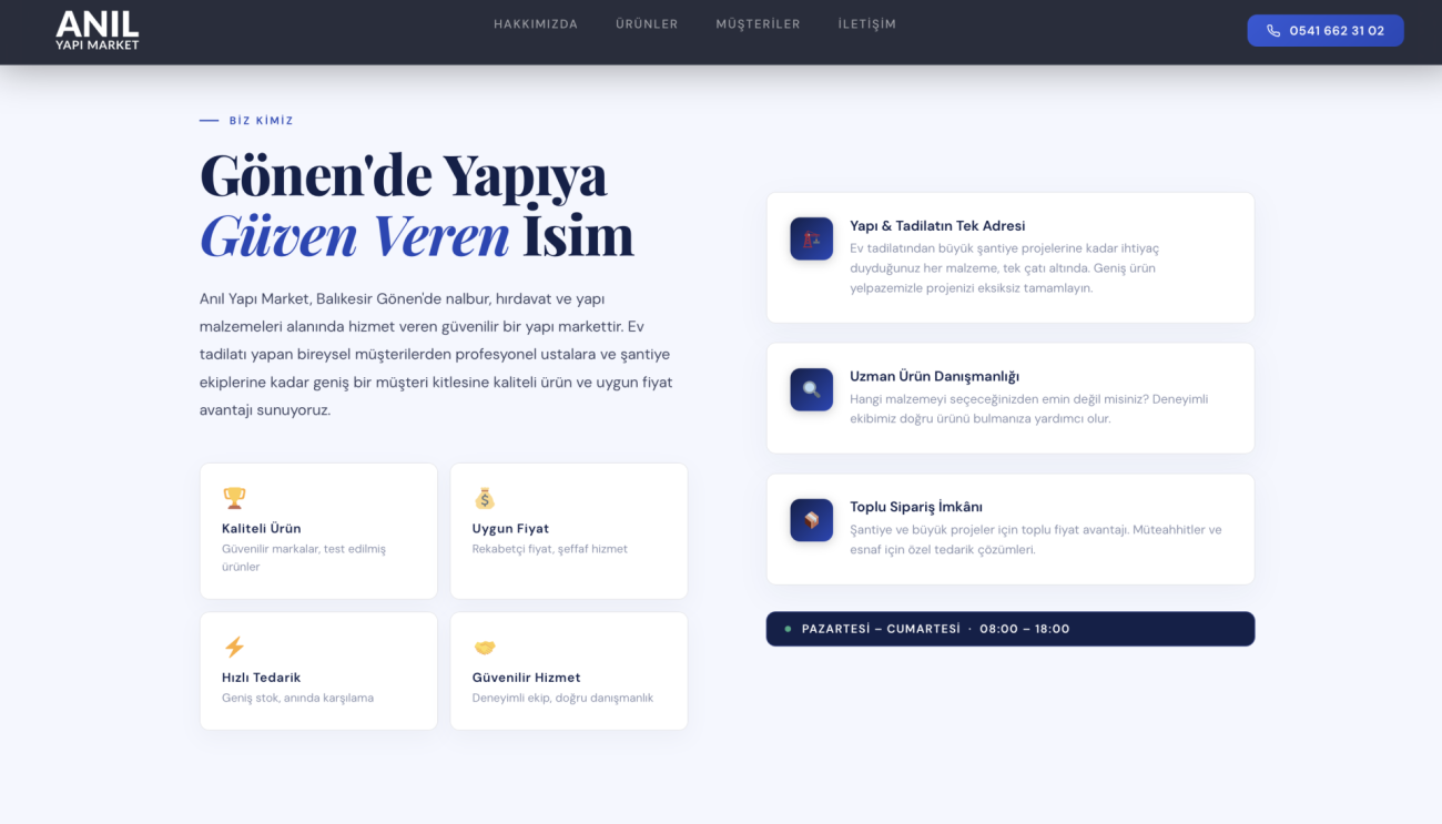 Anıl Yapı Market proje ekranı 2